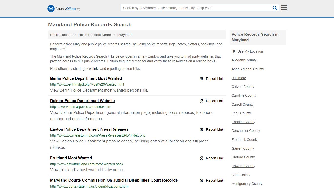 Police Records Search - Maryland (Accidents & Arrest Records)